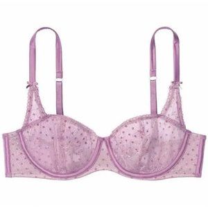 Victorias Secret Sexy Luxe Lingerie Unlined Sheer Balconette Bra Dotted Purple